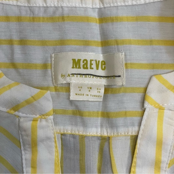 Maeve Butter Yellow & White Striped Button Up Tie Waist Sleeveless Blouse - Picture 5 of 9